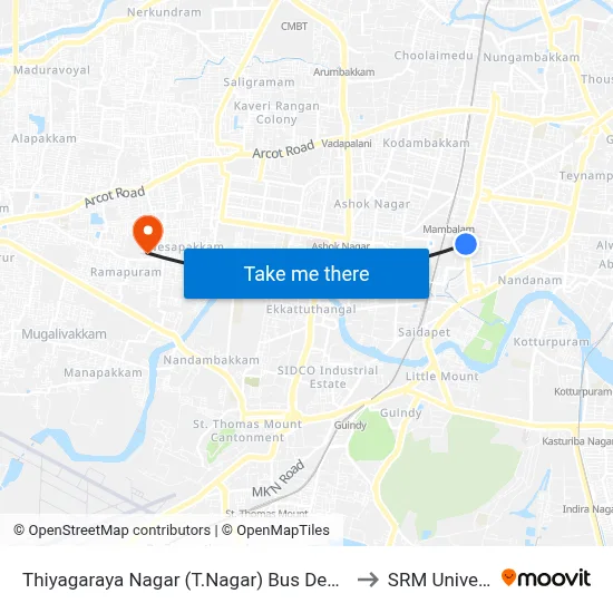 Thiyagaraya Nagar (T.Nagar) Bus Depot Corner to SRM University map