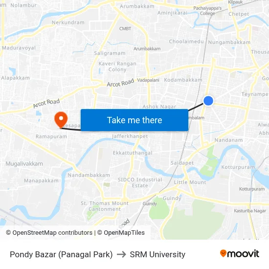 Pondy Bazar (Panagal Park) to SRM University map