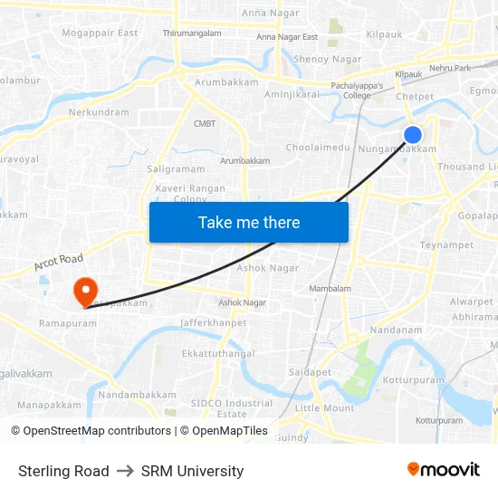 Sterling Road to SRM University map