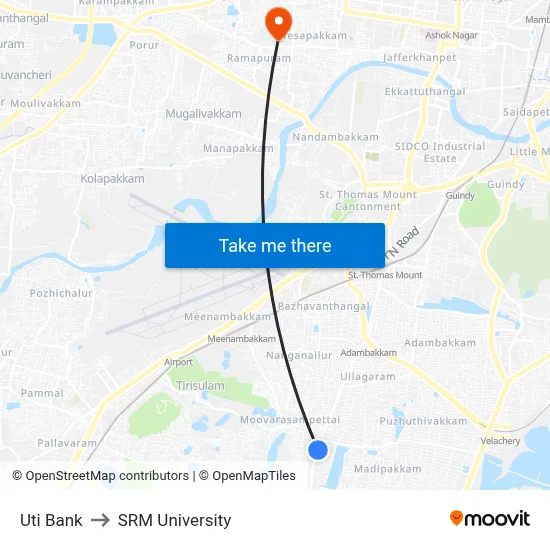 Uti Bank to SRM University map
