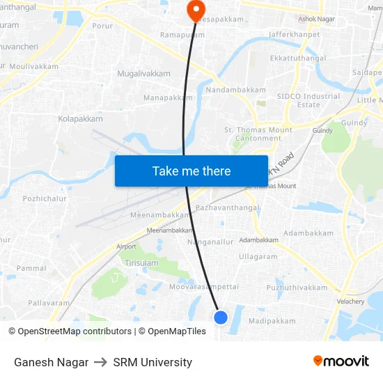 Ganesh Nagar to SRM University map