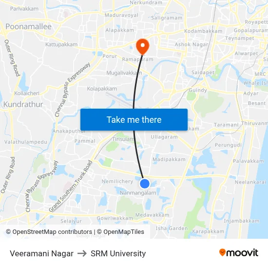 Veeramani Nagar to SRM University map
