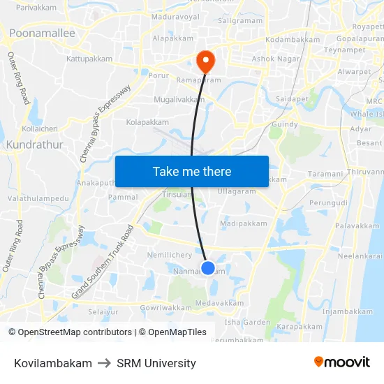 Kovilambakam to SRM University map
