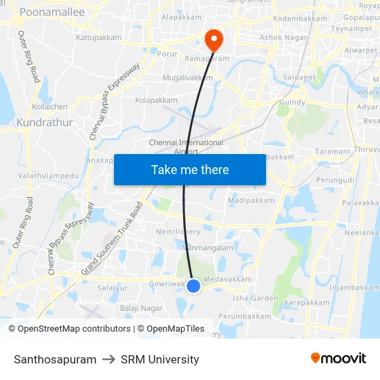 Santhosapuram to SRM University map