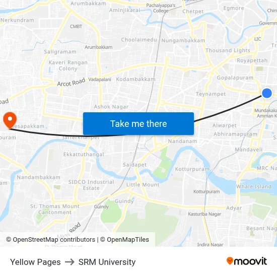 Yellow Pages to SRM University map