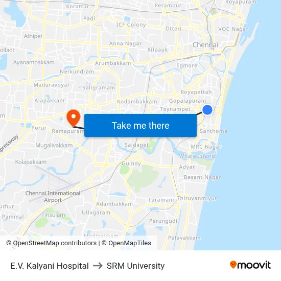 E.V. Kalyani Hospital to SRM University map
