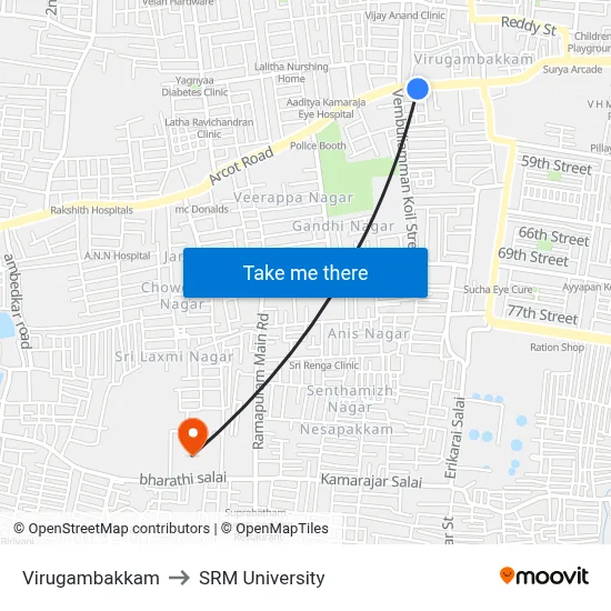 Virugambakkam to SRM University map