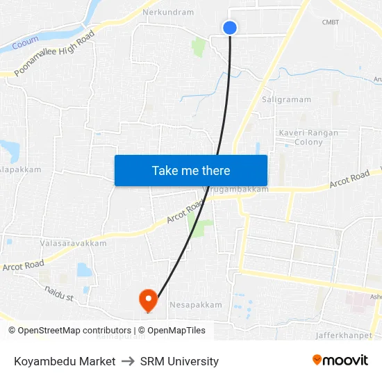 Koyambedu Market to SRM University map