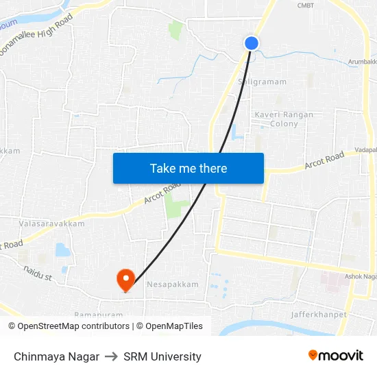 Chinmaya Nagar to SRM University map