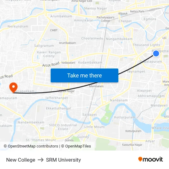 New College to SRM University map