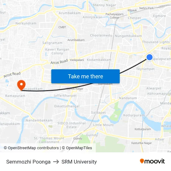 Semmozhi Poonga to SRM University map