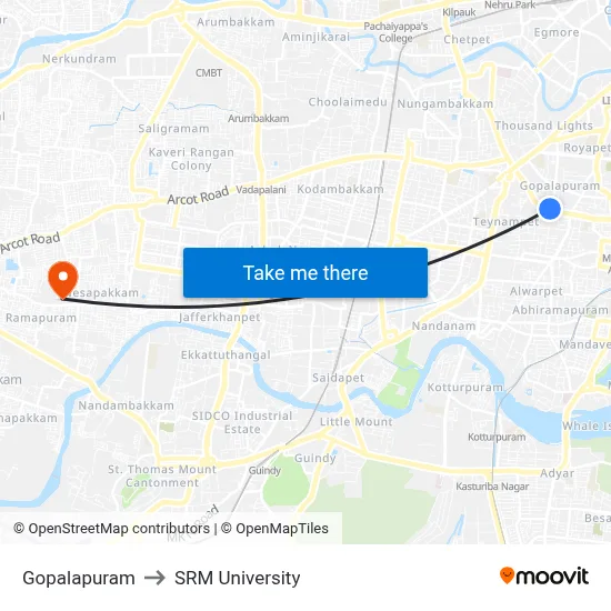 Gopalapuram to SRM University map