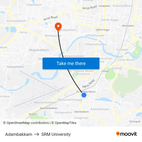 Adambakkam to SRM University map