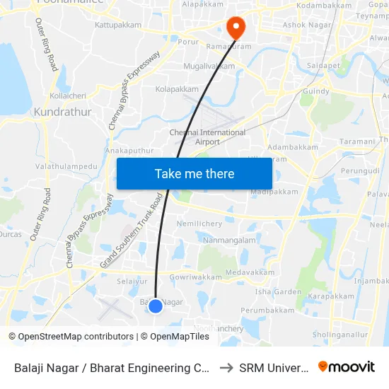 Balaji Nagar / Bharat Engineering College to SRM University map