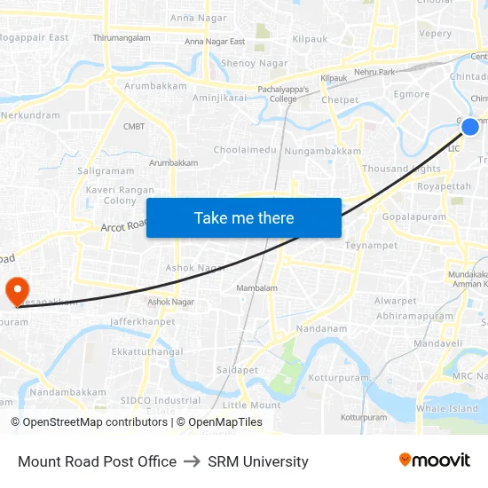 Mount Road Post Office to SRM University map