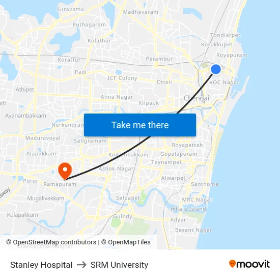 Stanley Hospital to SRM University map