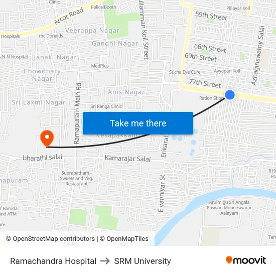 Ramachandra Hospital to SRM University map