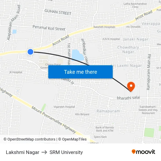 Lakshmi Nagar to SRM University map