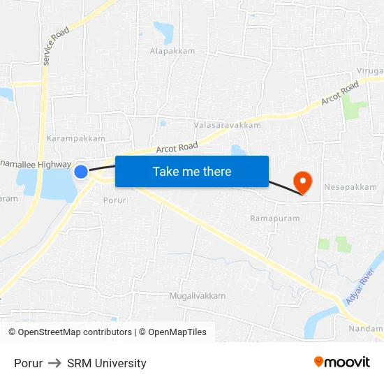 Porur to SRM University map