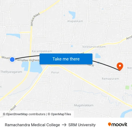 Ramachandra Medical College to SRM University map