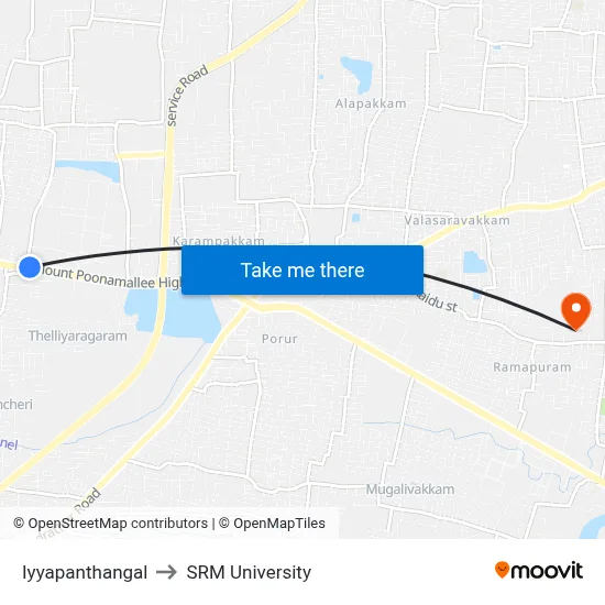 Iyyapanthangal to SRM University map