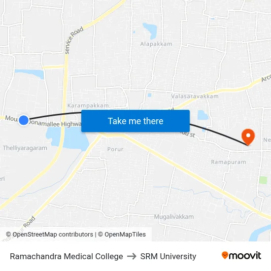 Ramachandra Medical College to SRM University map