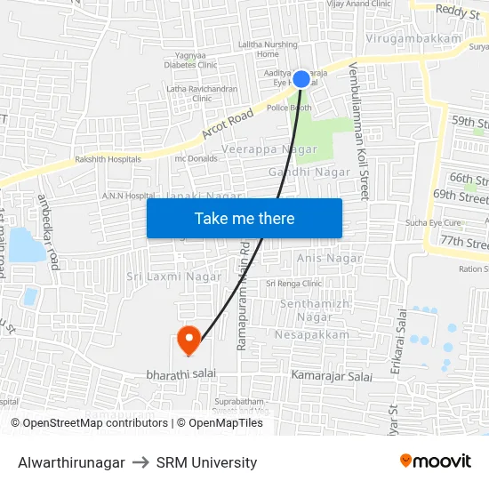 Alwarthirunagar to SRM University map