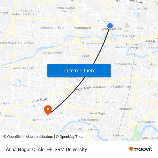 Anna Nagar Circle to SRM University map