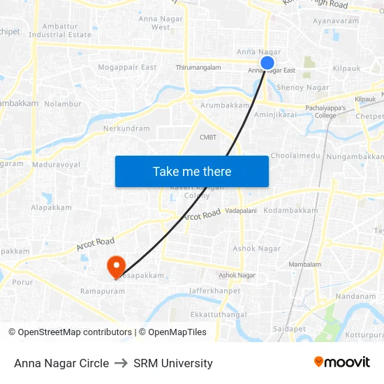 Anna Nagar Circle to SRM University map