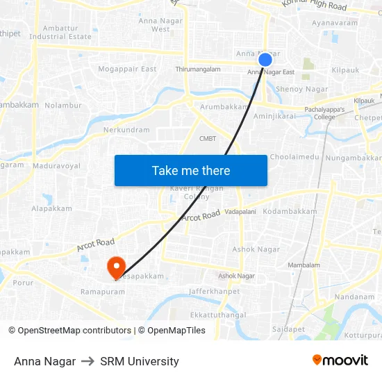 Anna Nagar to SRM University map