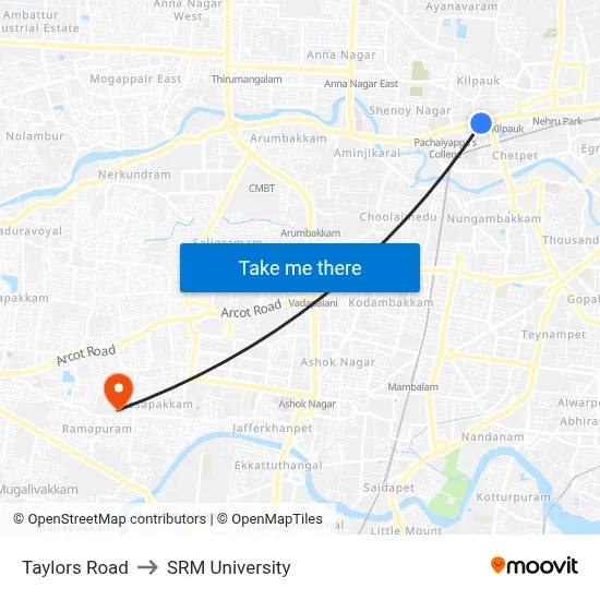Taylors Road to SRM University map