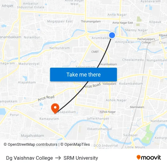 Dg Vaishnav College to SRM University map