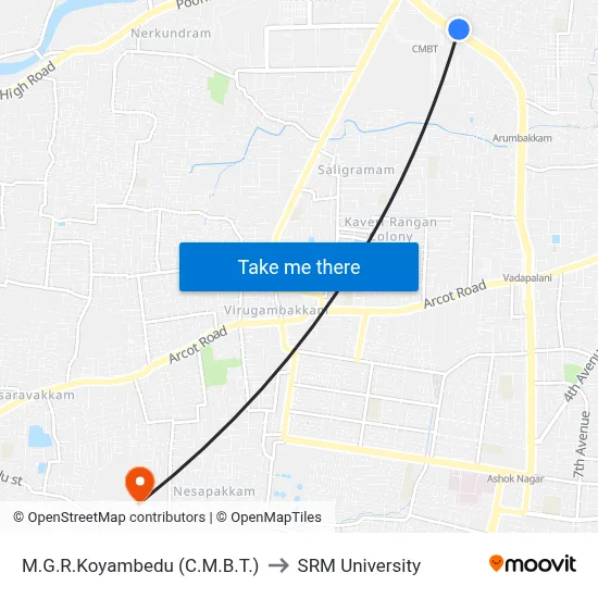 M.G.R.Koyambedu (C.M.B.T.) to SRM University map