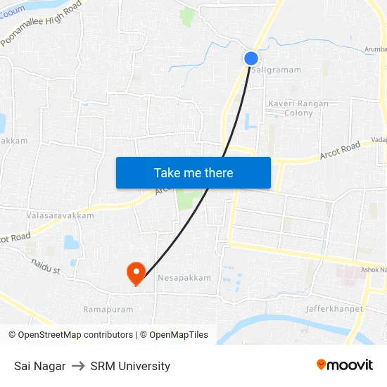 Sai Nagar to SRM University map