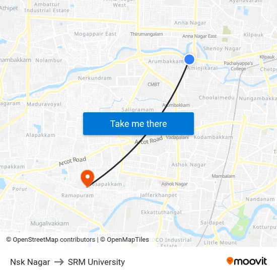 Nsk Nagar to SRM University map