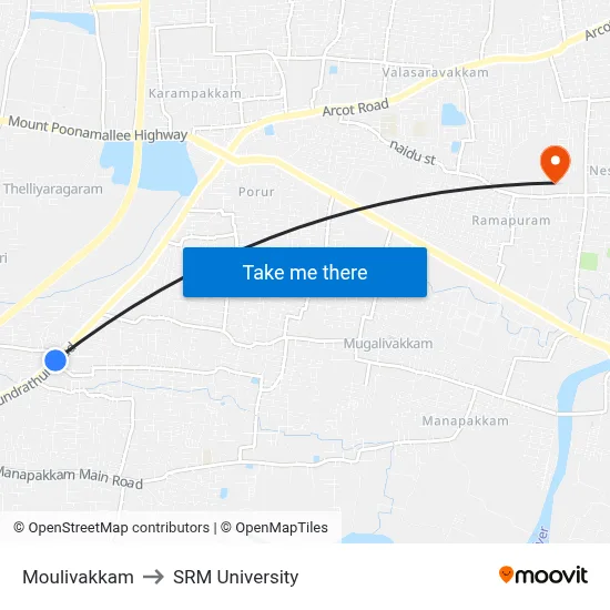 Moulivakkam to SRM University map