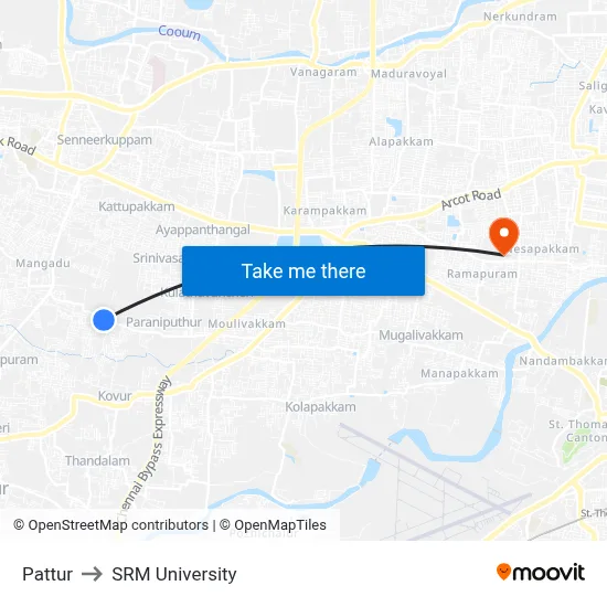 Pattur to SRM University map