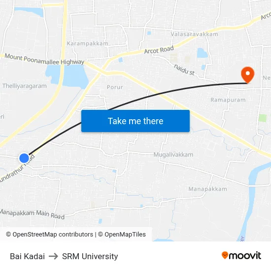 Bai Kadai to SRM University map