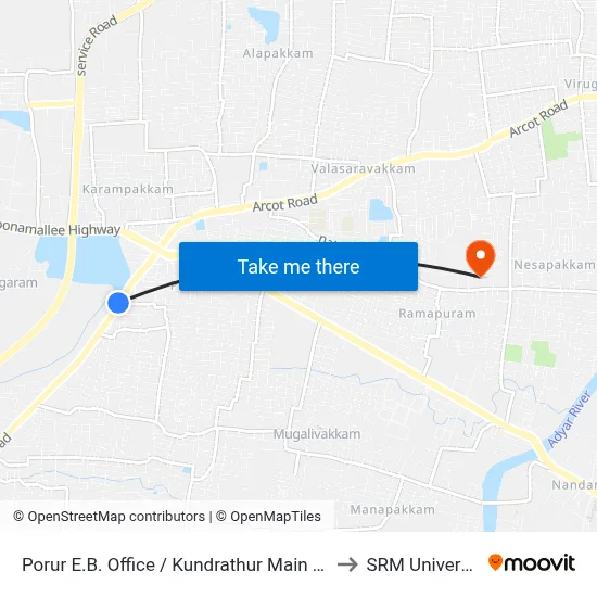 Porur E.B. Office / Kundrathur Main Road to SRM University map