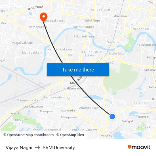 Vijaya Nagar to SRM University map