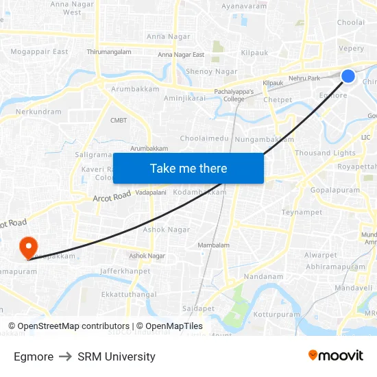 Egmore to SRM University map