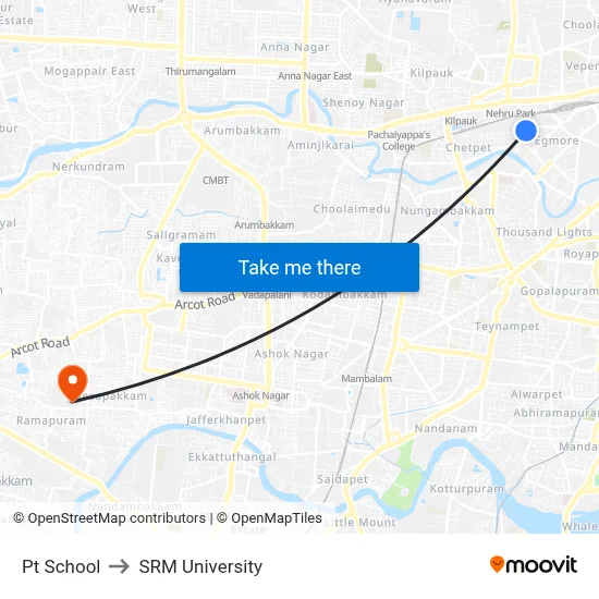 Pt School to SRM University map