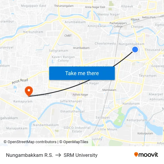 Nungambakkam R.S. to SRM University map