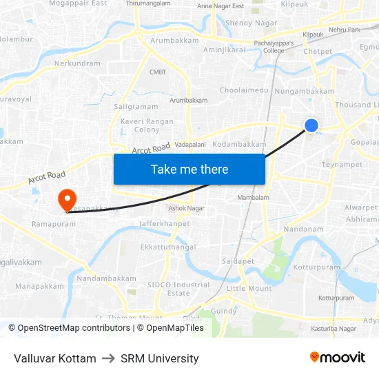 Valluvar Kottam to SRM University map