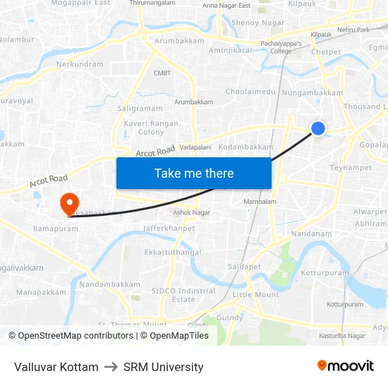 Valluvar Kottam to SRM University map