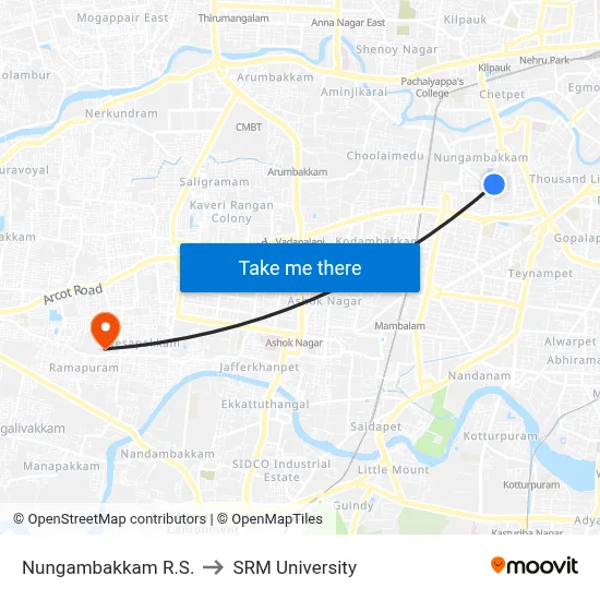 Nungambakkam R.S. to SRM University map