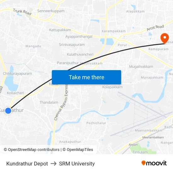 Kundrathur Depot to SRM University map