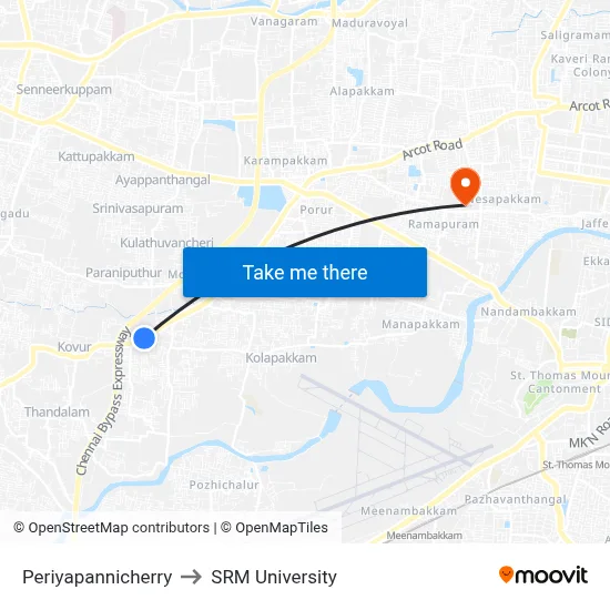 Periyapannicherry to SRM University map