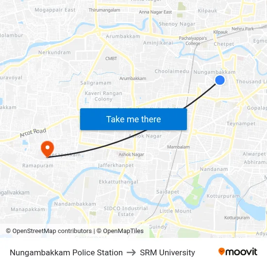 Nungambakkam Police Station to SRM University map