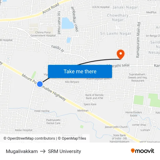 Mugalivakkam to SRM University map